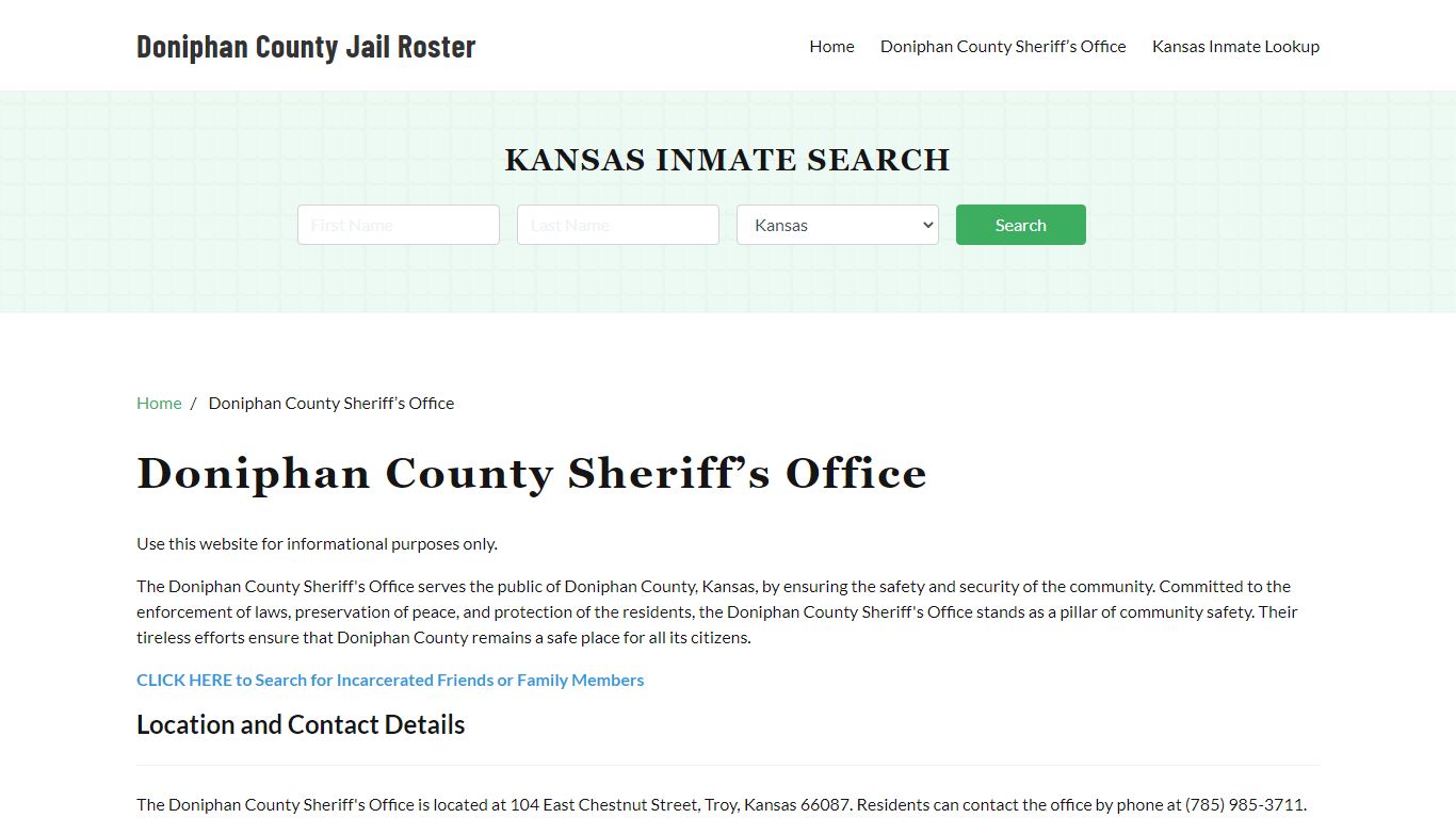 Doniphan County Sheriff Office, KS, Arrest Warrants Search