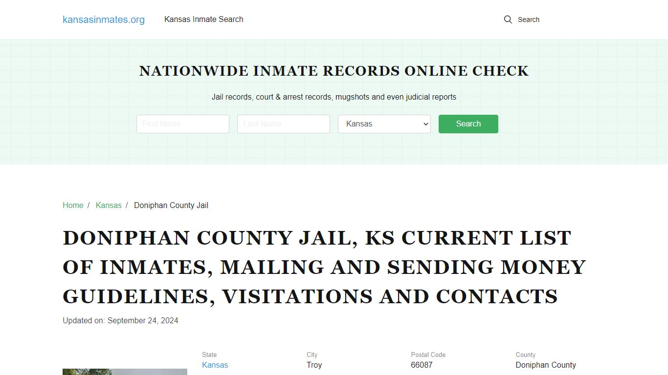 Doniphan County Jail, KS: Offender Locator, Visitation & Contact Info